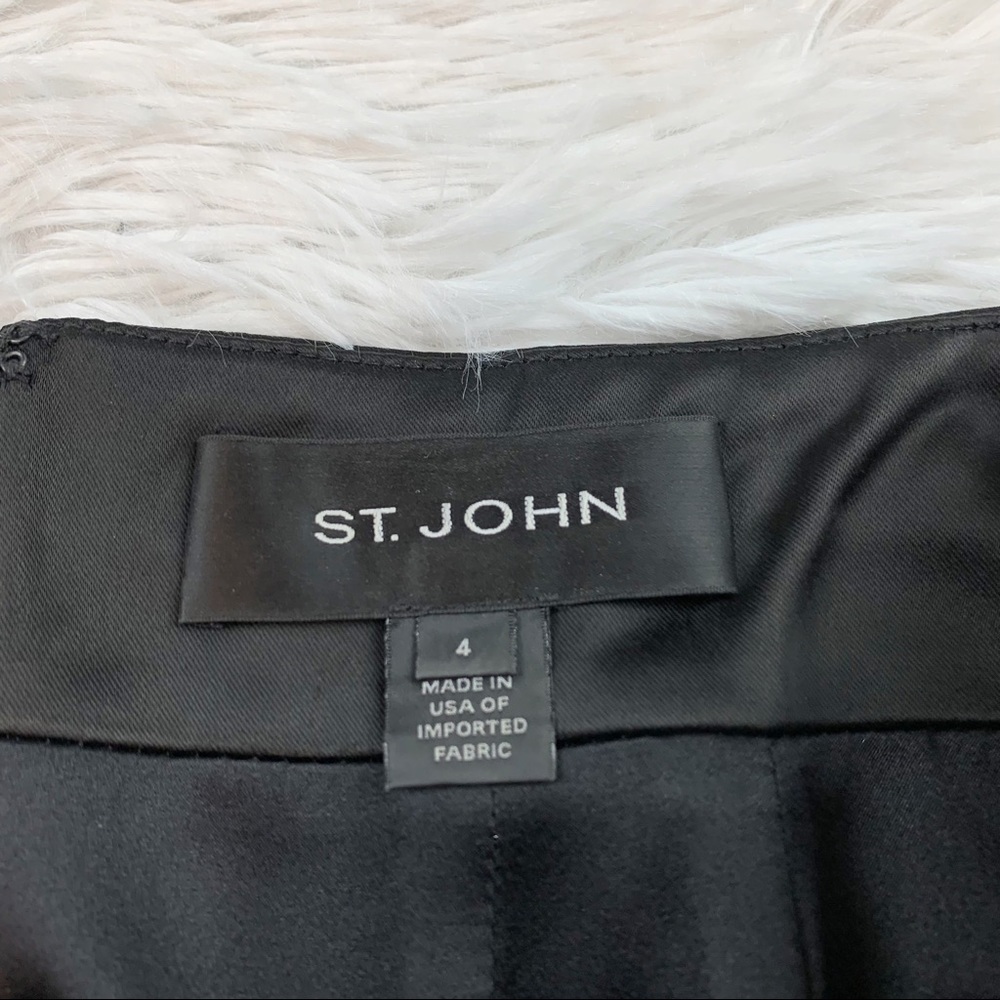 St. John knee length tuxedo pencil Skirt satin pleated waist in black workwear - Picture 7 of 11
